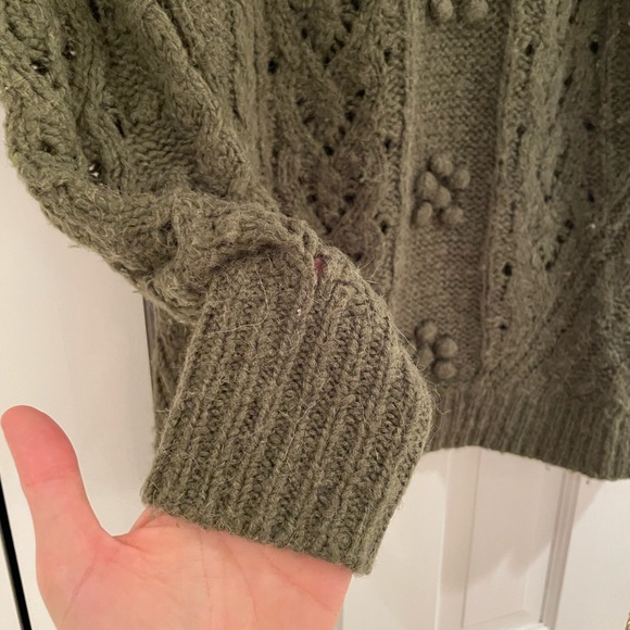 J. Crew Cable-knit pointelle sweater popcorn flowers in moss green - Picture 5 of 8
